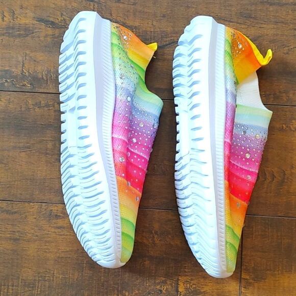 Women's Rainbow Rhinestone Size 40 Sock Sneakers In Like New Condition - Picture 9 of 10